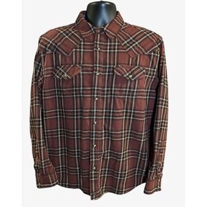 Cody James Pearl Snap Flannel‎ Shirt Men's Medium Plaid Flip Cuffs Western Rodeo